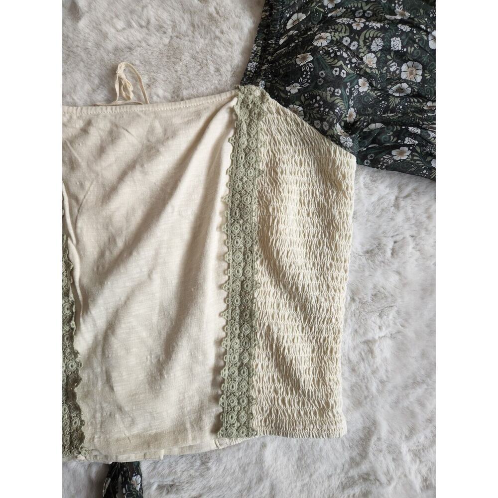 NWT Anthropologie Smocked Balloon-Sleeve Top size LP Moss green Cotton #G3410 - Picture 6 of 12